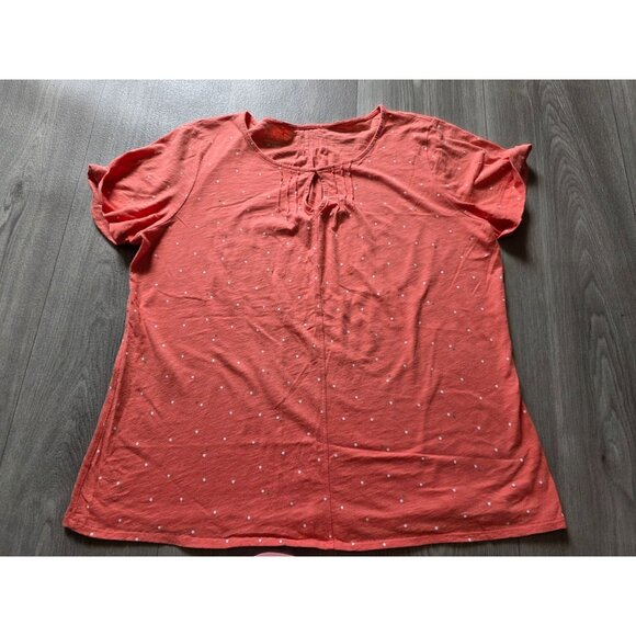 L.L.Bean Womens Coral Polka Dot Short Sleeve Blouse M - Picture 3 of 6